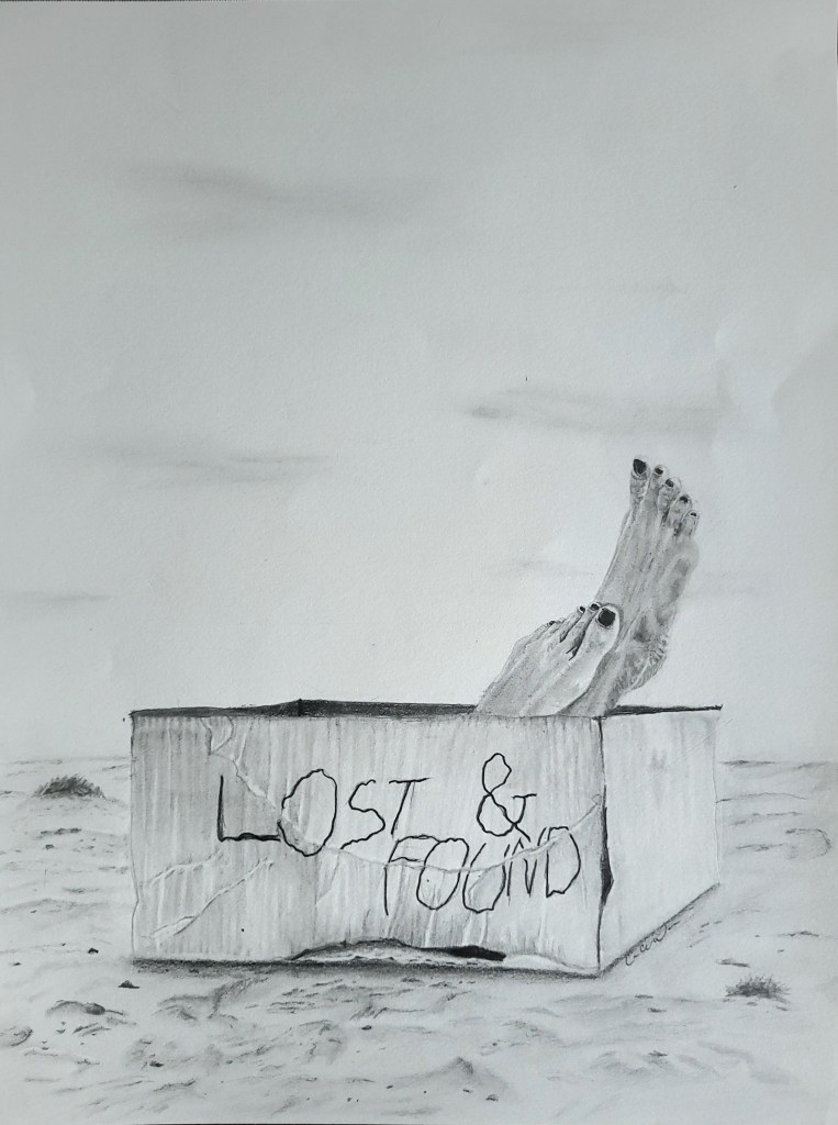 Pencil art of find my footing. lost