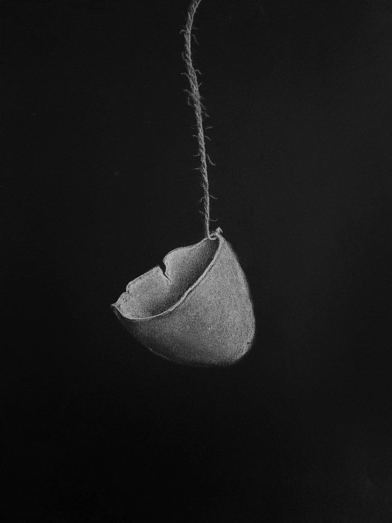 Charcoal art of egg shell. philosophers egg