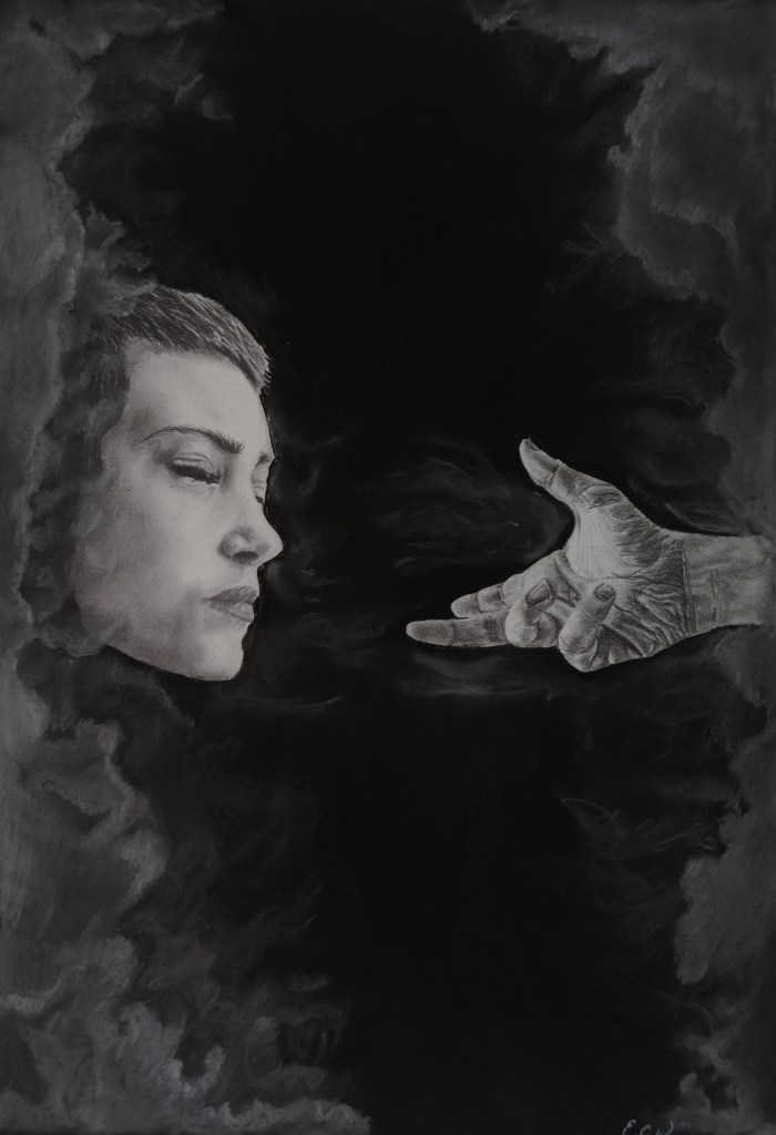 Pencil art and charcoal of depression. Save yourself